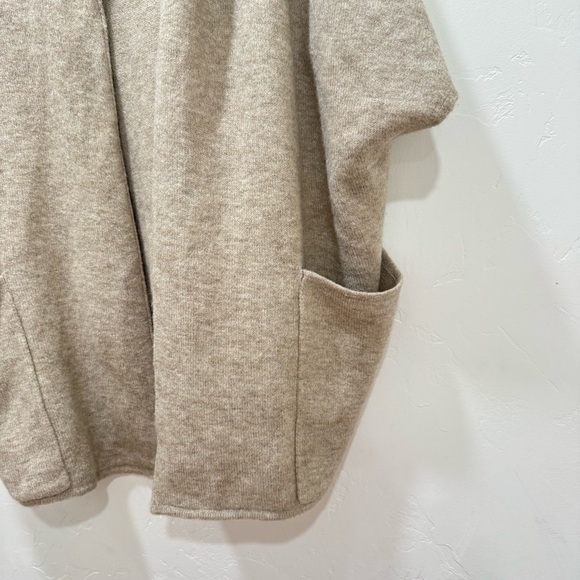 Free People Whistler Collared Shawl Open-Front Sweater Wool Blend Tan Pockets OS - Picture 4 of 14